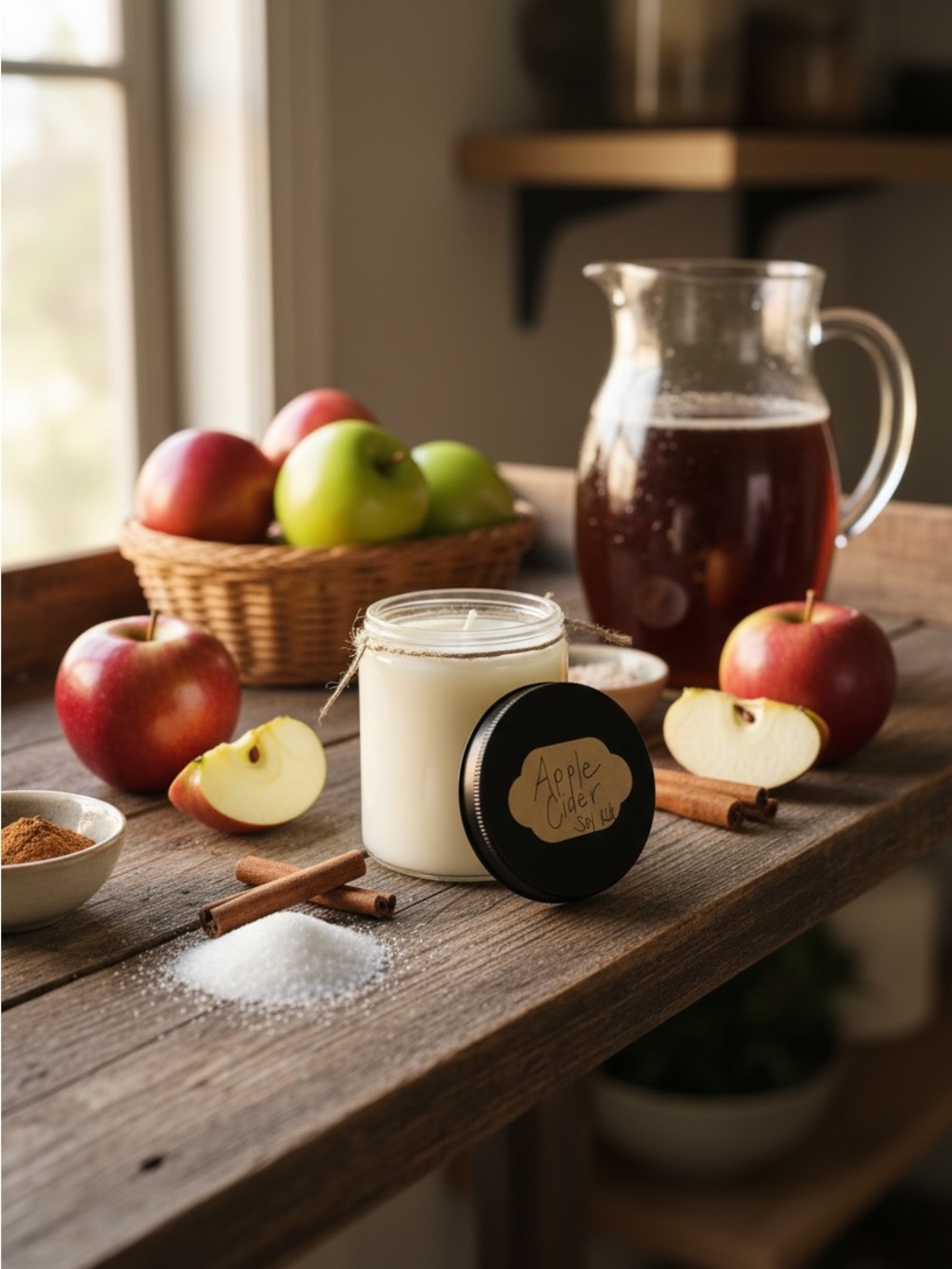 Handmade Apple Cider Scented 8 oz Soy Glass Jar Candle